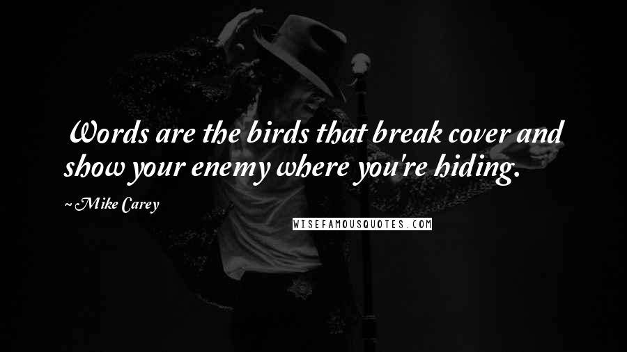 Mike Carey Quotes: Words are the birds that break cover and show your enemy where you're hiding.