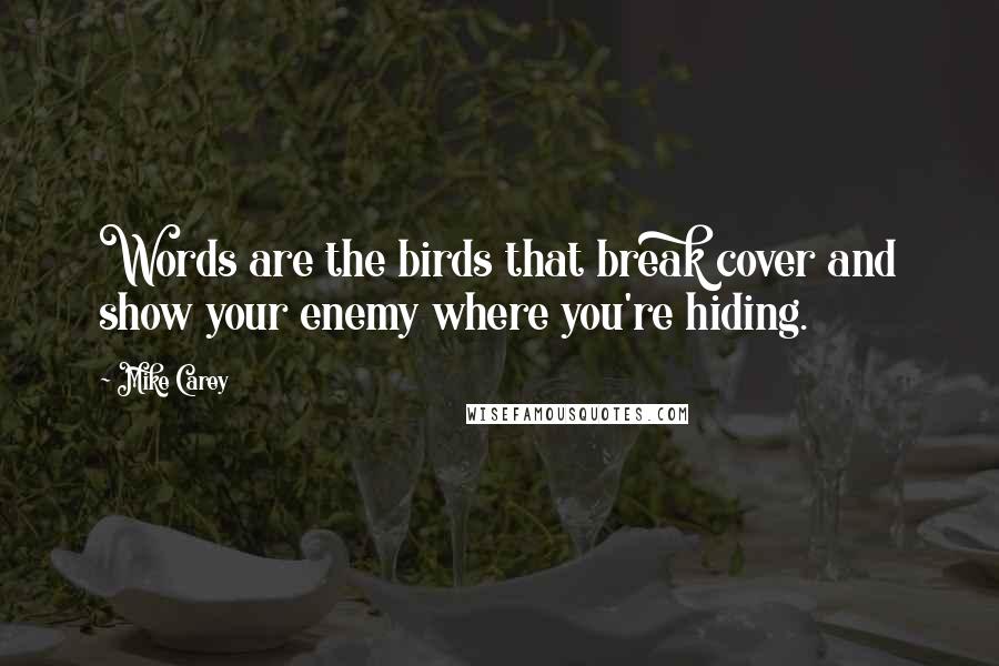 Mike Carey Quotes: Words are the birds that break cover and show your enemy where you're hiding.