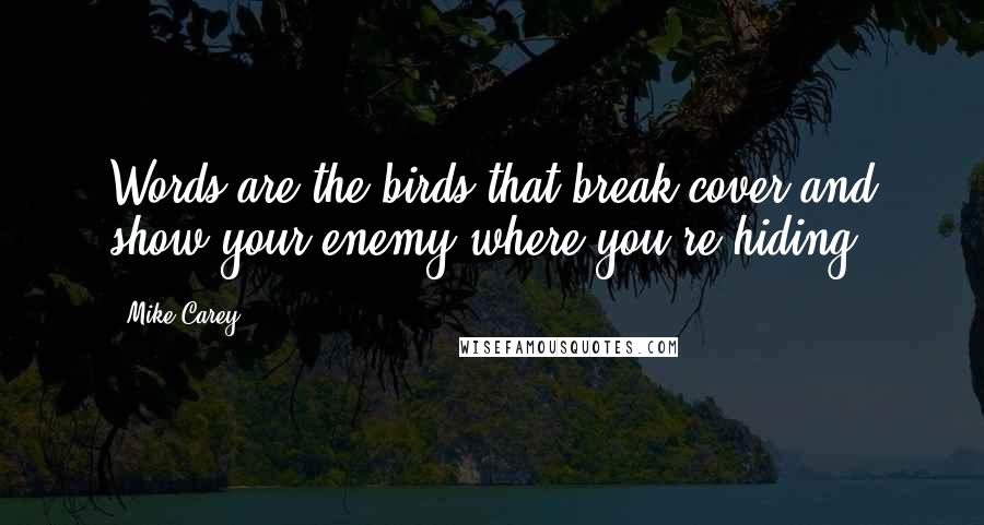 Mike Carey Quotes: Words are the birds that break cover and show your enemy where you're hiding.
