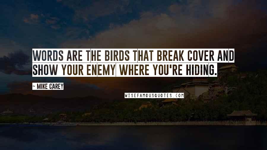 Mike Carey Quotes: Words are the birds that break cover and show your enemy where you're hiding.