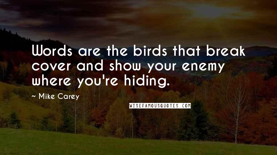Mike Carey Quotes: Words are the birds that break cover and show your enemy where you're hiding.