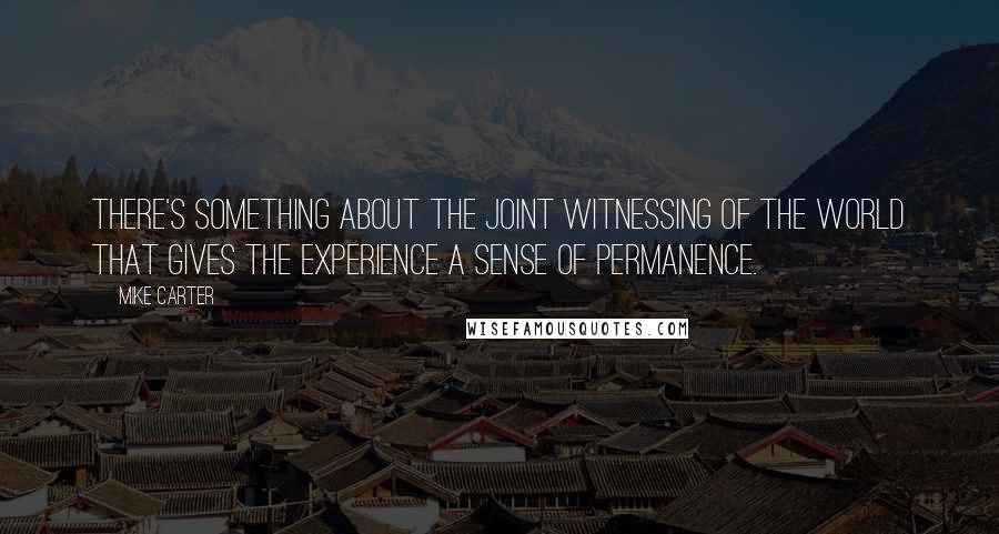 Mike Carter Quotes: There's something about the joint witnessing of the world that gives the experience a sense of permanence.