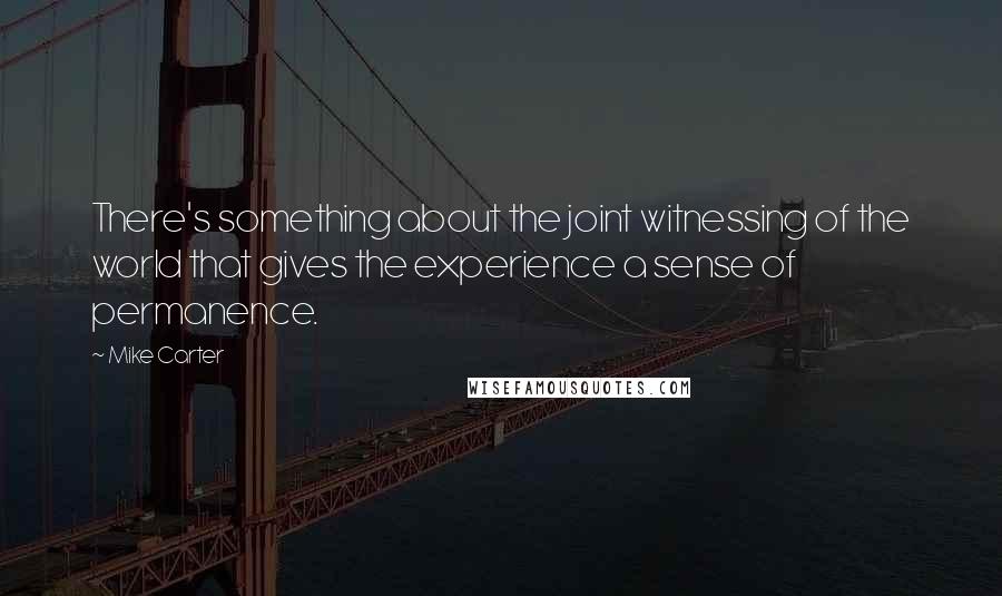 Mike Carter Quotes: There's something about the joint witnessing of the world that gives the experience a sense of permanence.