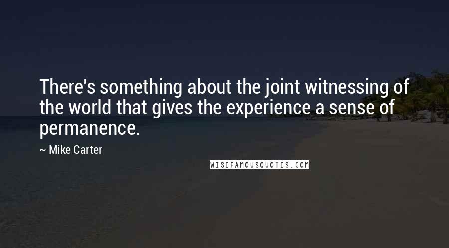 Mike Carter Quotes: There's something about the joint witnessing of the world that gives the experience a sense of permanence.