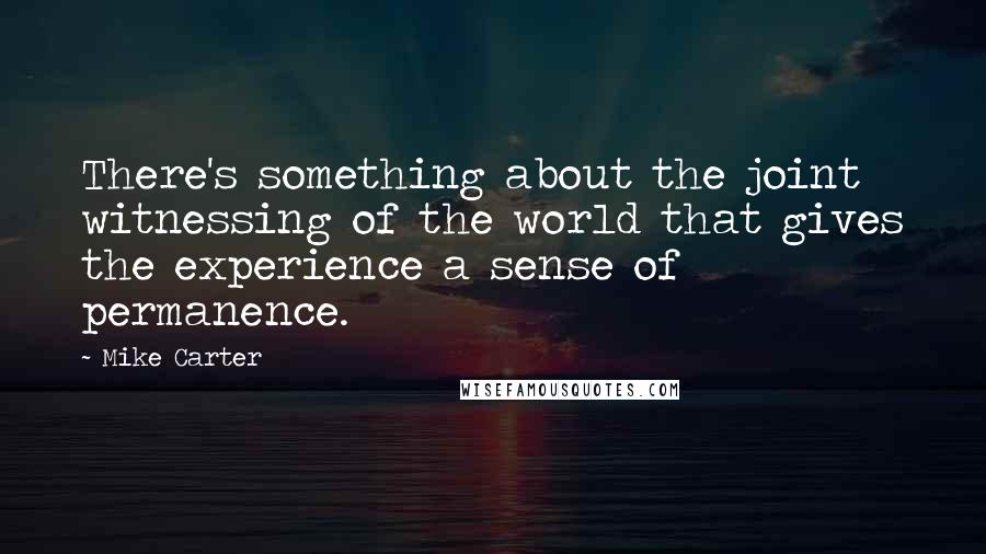 Mike Carter Quotes: There's something about the joint witnessing of the world that gives the experience a sense of permanence.
