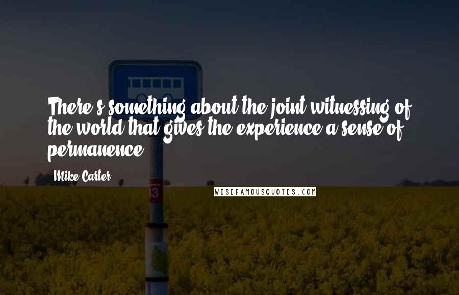 Mike Carter Quotes: There's something about the joint witnessing of the world that gives the experience a sense of permanence.