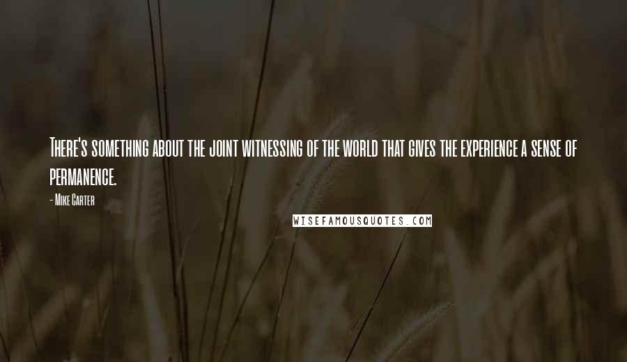 Mike Carter Quotes: There's something about the joint witnessing of the world that gives the experience a sense of permanence.