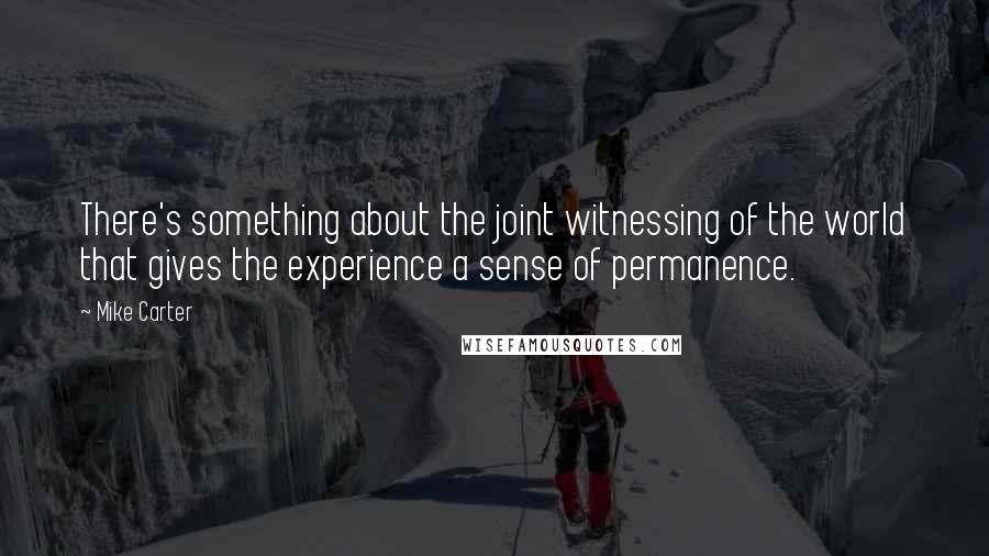 Mike Carter Quotes: There's something about the joint witnessing of the world that gives the experience a sense of permanence.