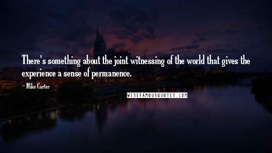 Mike Carter Quotes: There's something about the joint witnessing of the world that gives the experience a sense of permanence.