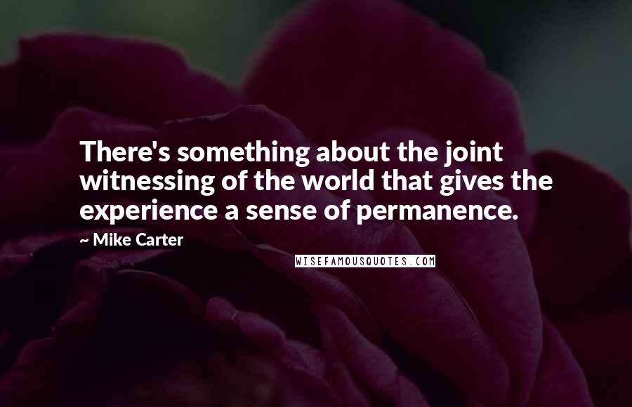 Mike Carter Quotes: There's something about the joint witnessing of the world that gives the experience a sense of permanence.