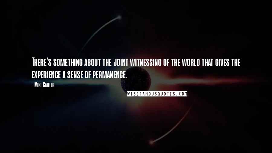Mike Carter Quotes: There's something about the joint witnessing of the world that gives the experience a sense of permanence.