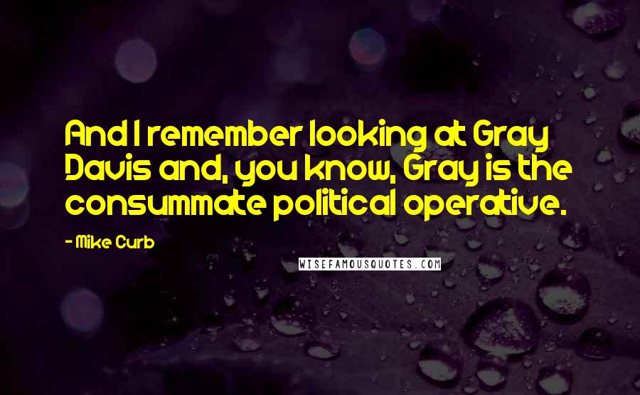 Mike Curb Quotes: And I remember looking at Gray Davis and, you know, Gray is the consummate political operative.