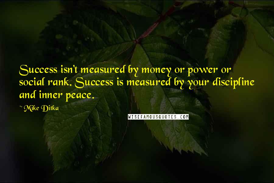 Mike Ditka Quotes: Success isn't measured by money or power or social rank. Success is measured by your discipline and inner peace.