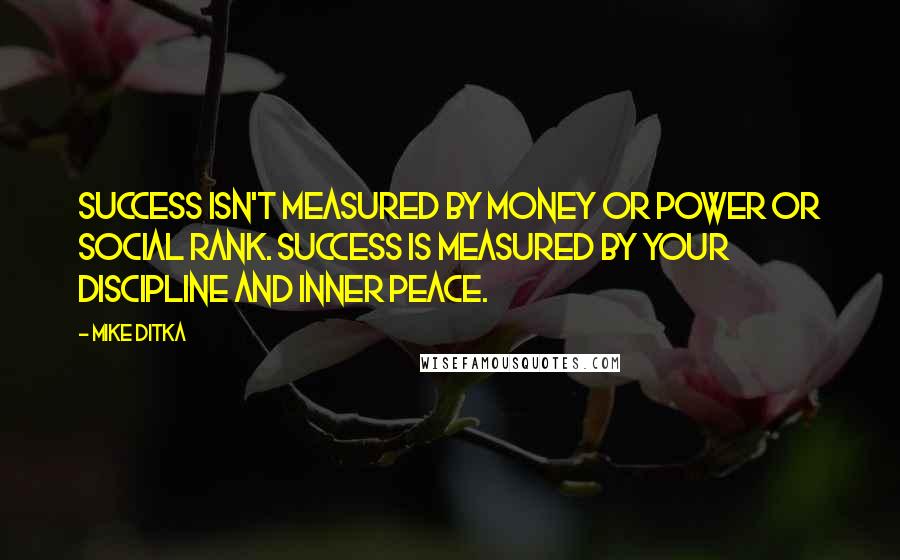 Mike Ditka Quotes: Success isn't measured by money or power or social rank. Success is measured by your discipline and inner peace.