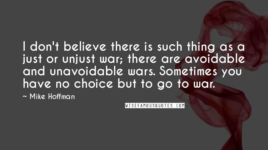 Mike Hoffman Quotes: I don't believe there is such thing as a just or unjust war; there are avoidable and unavoidable wars. Sometimes you have no choice but to go to war.