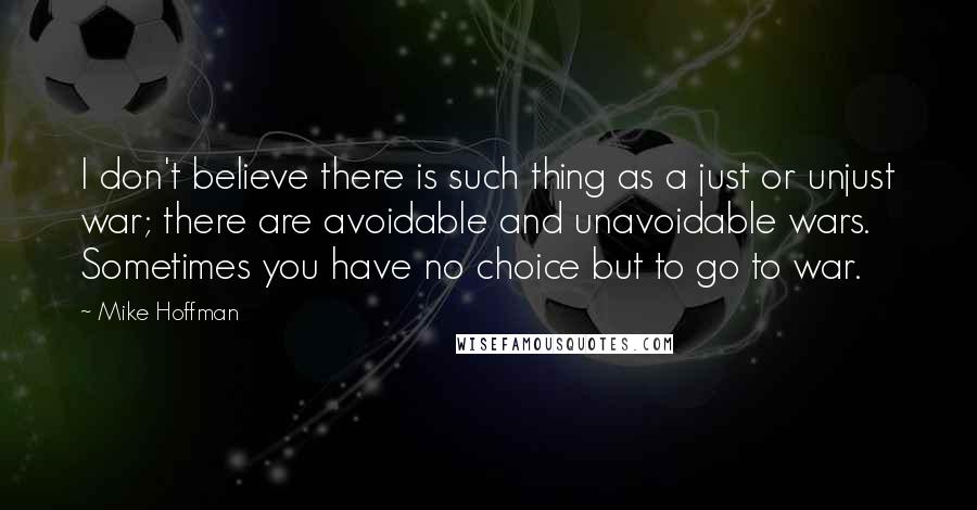 Mike Hoffman Quotes: I don't believe there is such thing as a just or unjust war; there are avoidable and unavoidable wars. Sometimes you have no choice but to go to war.
