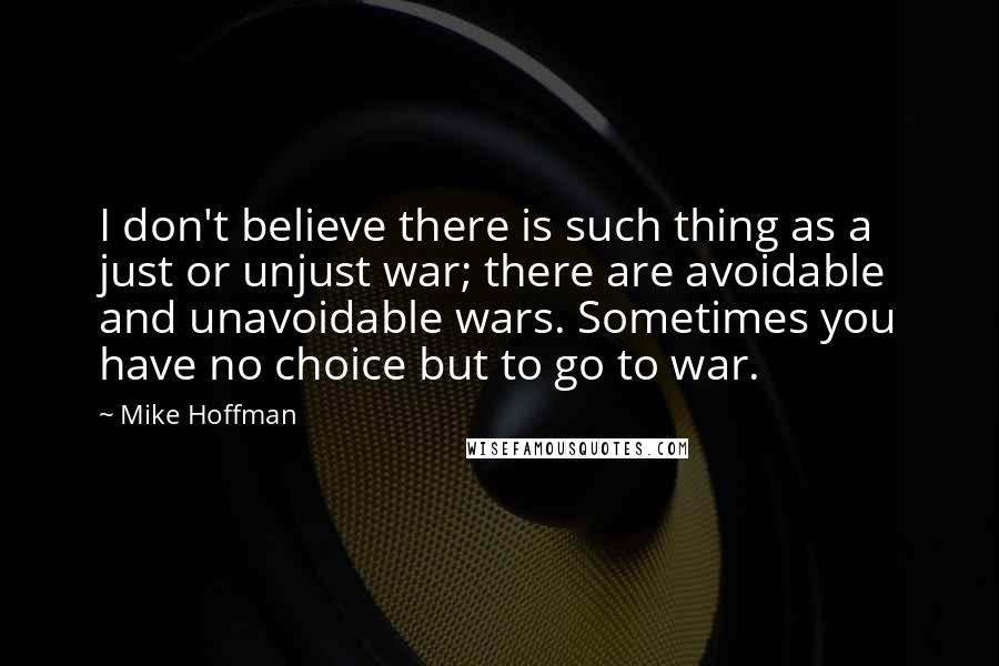 Mike Hoffman Quotes: I don't believe there is such thing as a just or unjust war; there are avoidable and unavoidable wars. Sometimes you have no choice but to go to war.