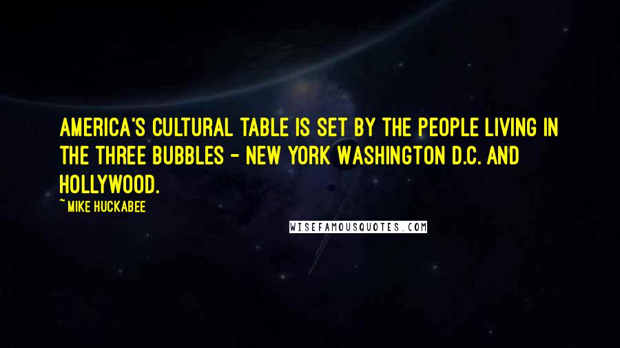 Mike Huckabee Quotes: America's cultural table is set by the people living in the three bubbles - New York Washington D.C. and Hollywood.