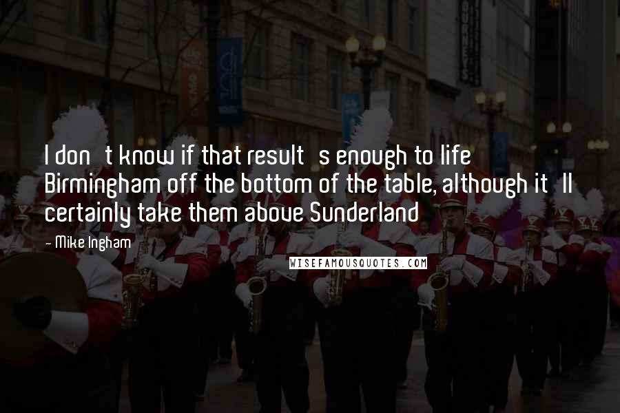 Mike Ingham Quotes: I don't know if that result's enough to life Birmingham off the bottom of the table, although it'll certainly take them above Sunderland