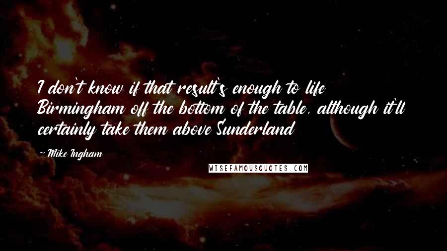 Mike Ingham Quotes: I don't know if that result's enough to life Birmingham off the bottom of the table, although it'll certainly take them above Sunderland