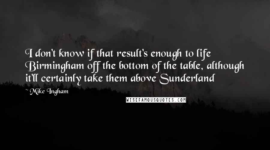Mike Ingham Quotes: I don't know if that result's enough to life Birmingham off the bottom of the table, although it'll certainly take them above Sunderland