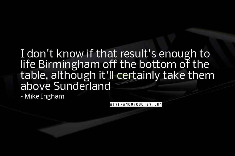 Mike Ingham Quotes: I don't know if that result's enough to life Birmingham off the bottom of the table, although it'll certainly take them above Sunderland