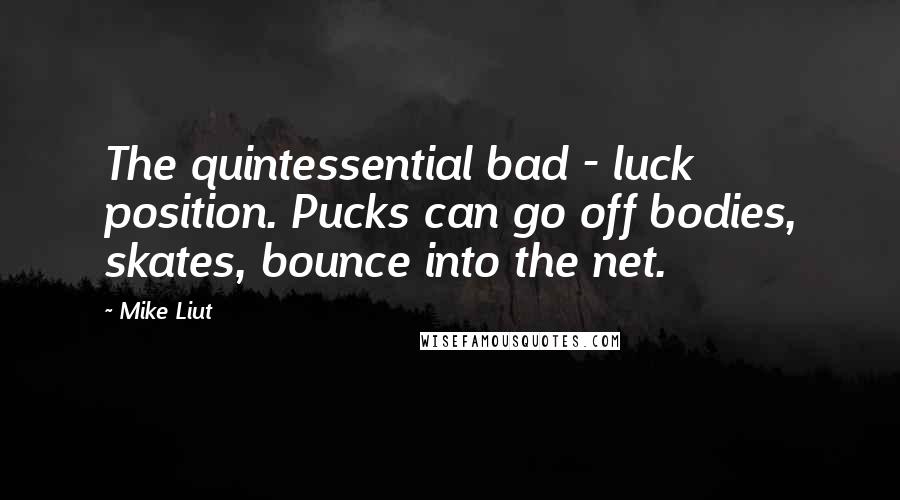 Mike Liut Quotes: The quintessential bad - luck position. Pucks can go off bodies, skates, bounce into the net.