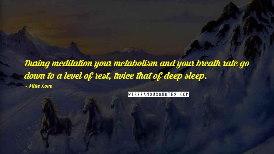 Mike Love Quotes: During meditation your metabolism and your breath rate go down to a level of rest, twice that of deep sleep.