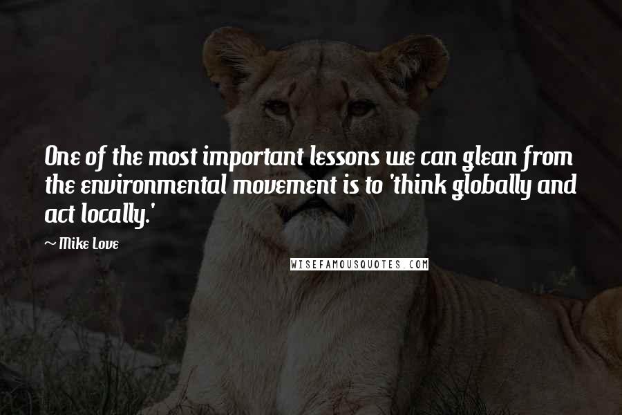 Mike Love Quotes: One of the most important lessons we can glean from the environmental movement is to 'think globally and act locally.'