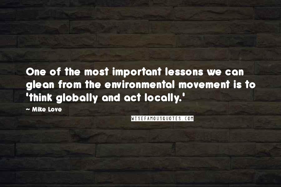 Mike Love Quotes: One of the most important lessons we can glean from the environmental movement is to 'think globally and act locally.'