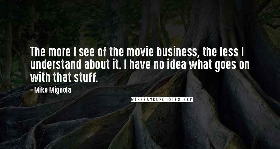 Mike Mignola Quotes: The more I see of the movie business, the less I understand about it. I have no idea what goes on with that stuff.