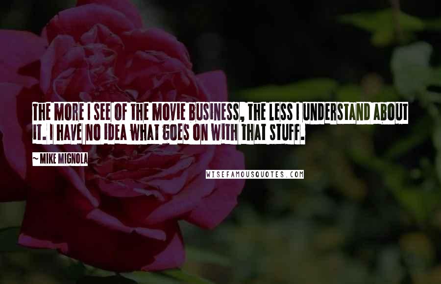 Mike Mignola Quotes: The more I see of the movie business, the less I understand about it. I have no idea what goes on with that stuff.