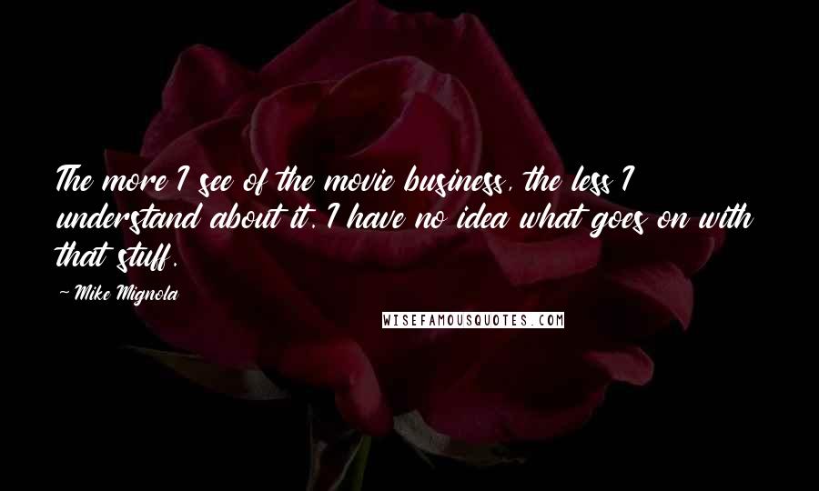 Mike Mignola Quotes: The more I see of the movie business, the less I understand about it. I have no idea what goes on with that stuff.