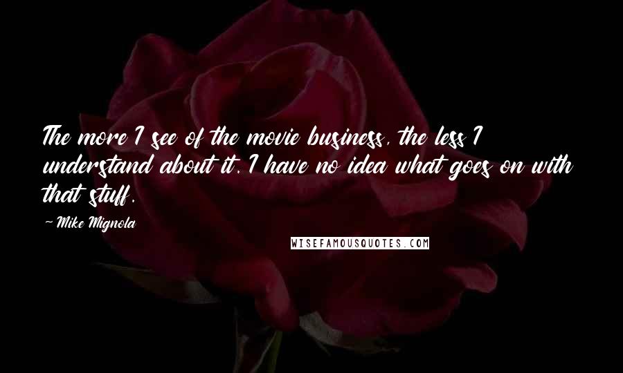 Mike Mignola Quotes: The more I see of the movie business, the less I understand about it. I have no idea what goes on with that stuff.