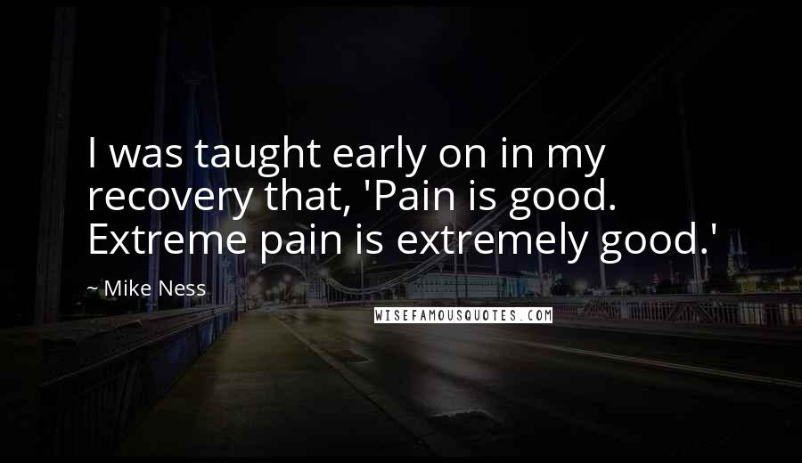Mike Ness Quotes: I was taught early on in my recovery that, 'Pain is good. Extreme pain is extremely good.'