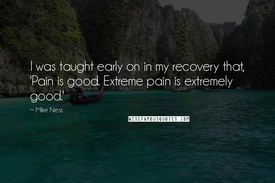 Mike Ness Quotes: I was taught early on in my recovery that, 'Pain is good. Extreme pain is extremely good.'