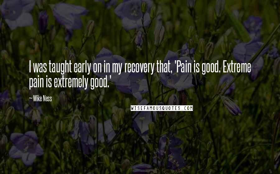 Mike Ness Quotes: I was taught early on in my recovery that, 'Pain is good. Extreme pain is extremely good.'