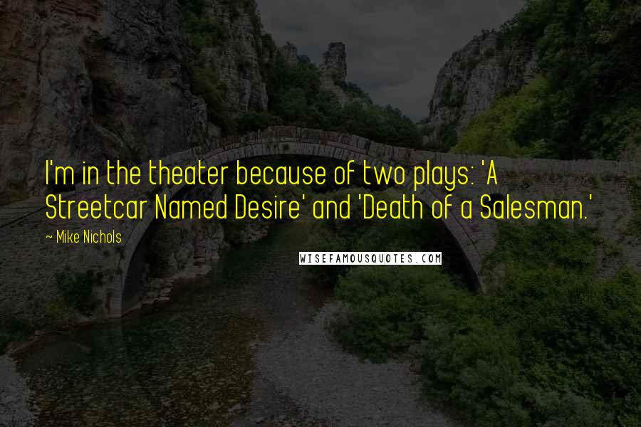Mike Nichols Quotes: I'm in the theater because of two plays: 'A Streetcar Named Desire' and 'Death of a Salesman.'