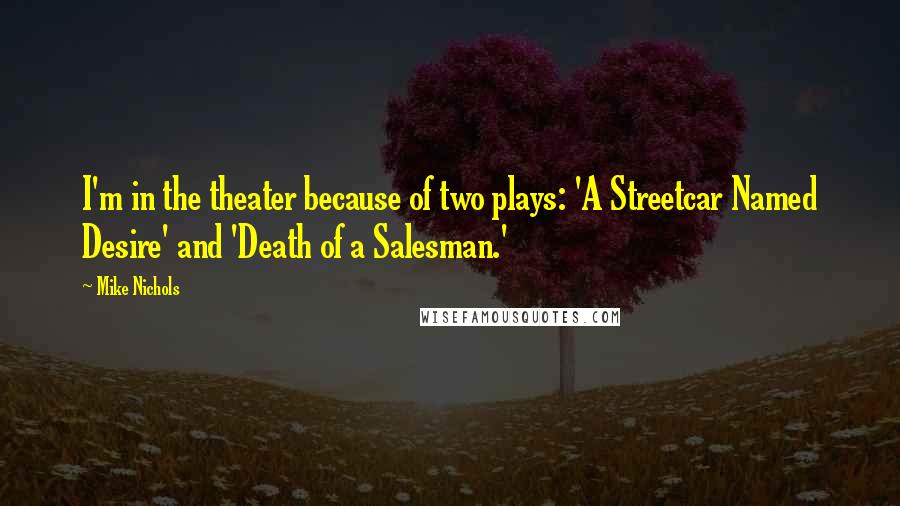 Mike Nichols Quotes: I'm in the theater because of two plays: 'A Streetcar Named Desire' and 'Death of a Salesman.'