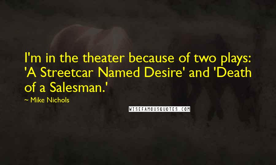 Mike Nichols Quotes: I'm in the theater because of two plays: 'A Streetcar Named Desire' and 'Death of a Salesman.'