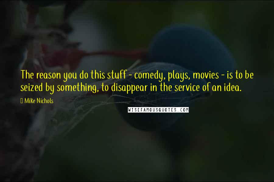 Mike Nichols Quotes: The reason you do this stuff - comedy, plays, movies - is to be seized by something, to disappear in the service of an idea.