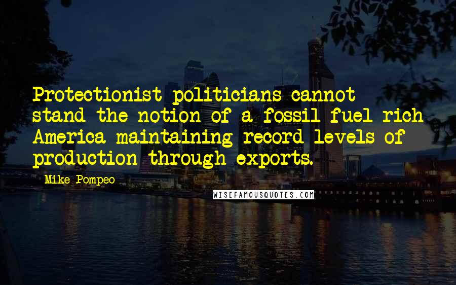 Mike Pompeo Quotes: Protectionist politicians cannot stand the notion of a fossil-fuel-rich America maintaining record levels of production through exports.
