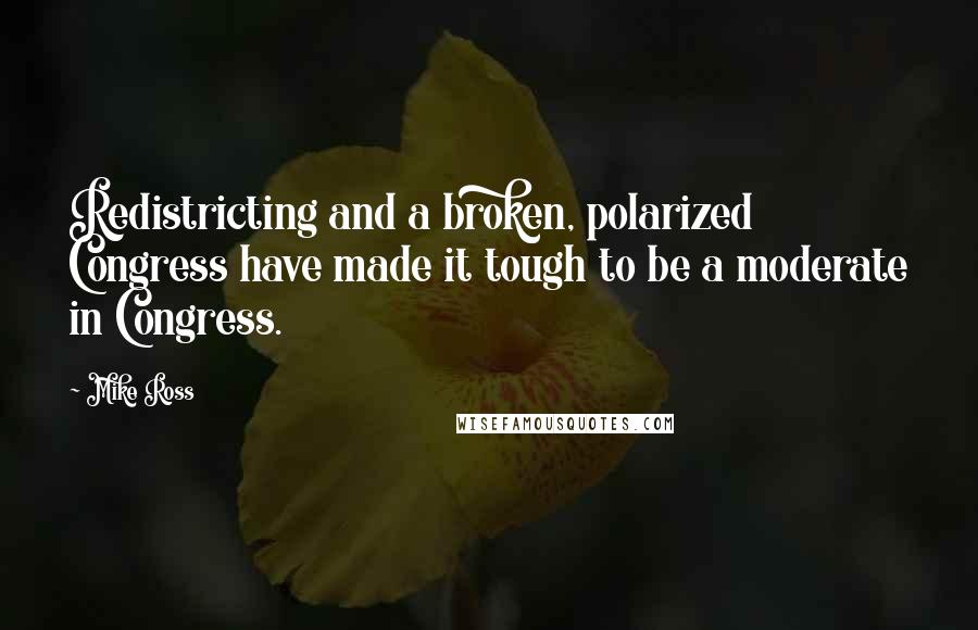 Mike Ross Quotes: Redistricting and a broken, polarized Congress have made it tough to be a moderate in Congress.