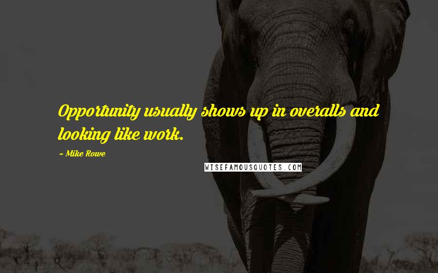 Mike Rowe Quotes: Opportunity usually shows up in overalls and looking like work.