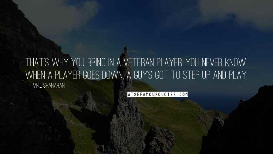 Mike Shanahan Quotes: That's why you bring in a veteran player. You never know when a player goes down, a guy's got to step up and play.