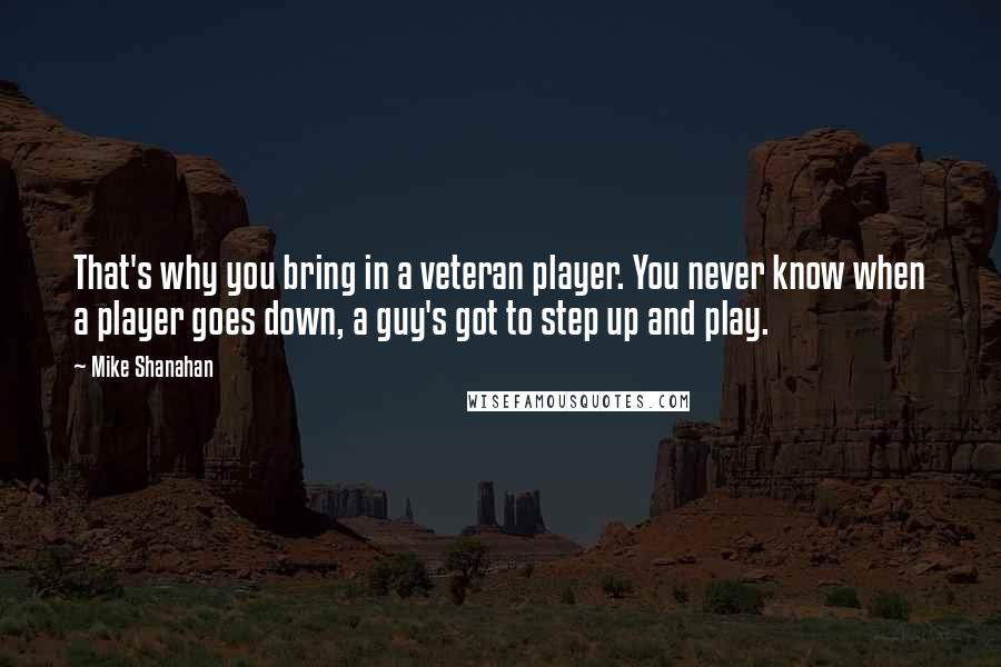 Mike Shanahan Quotes: That's why you bring in a veteran player. You never know when a player goes down, a guy's got to step up and play.