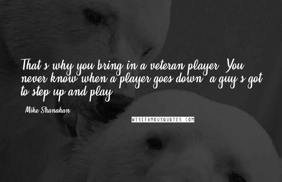 Mike Shanahan Quotes: That's why you bring in a veteran player. You never know when a player goes down, a guy's got to step up and play.