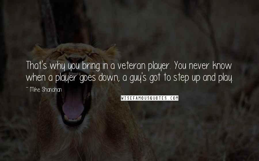 Mike Shanahan Quotes: That's why you bring in a veteran player. You never know when a player goes down, a guy's got to step up and play.