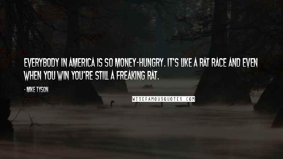 Mike Tyson Quotes: Everybody in America is so money-hungry. It's like a rat race and even when you win you're still a freaking rat.