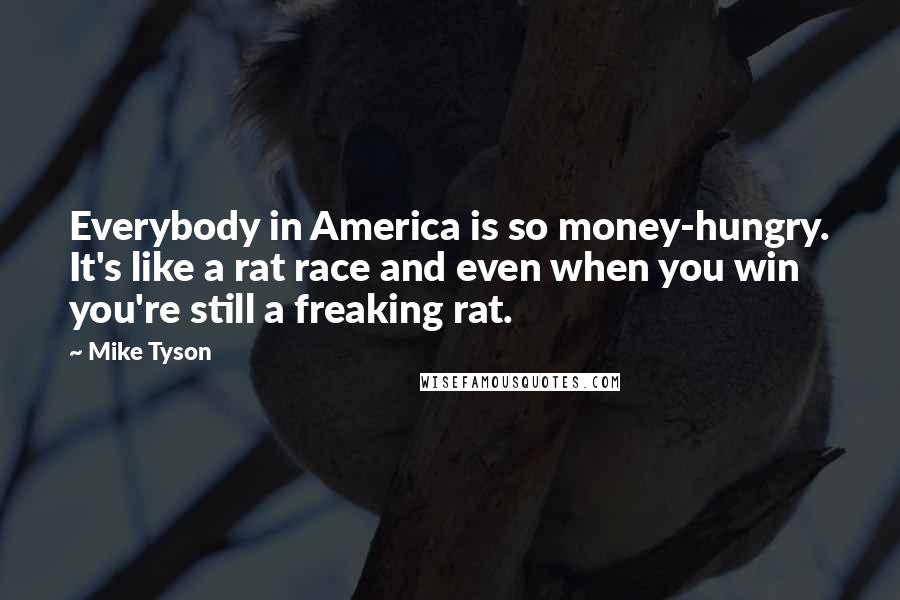 Mike Tyson Quotes: Everybody in America is so money-hungry. It's like a rat race and even when you win you're still a freaking rat.